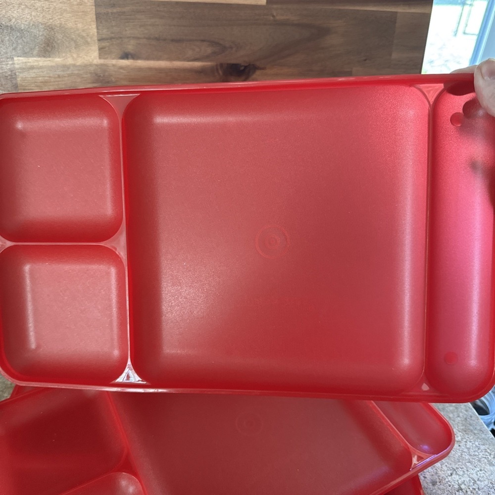 Lot 3 Tupperware Red Divided Tray Plate Lunch‎ Dinner Picnic Camping #1535 - Picture 4 of 4